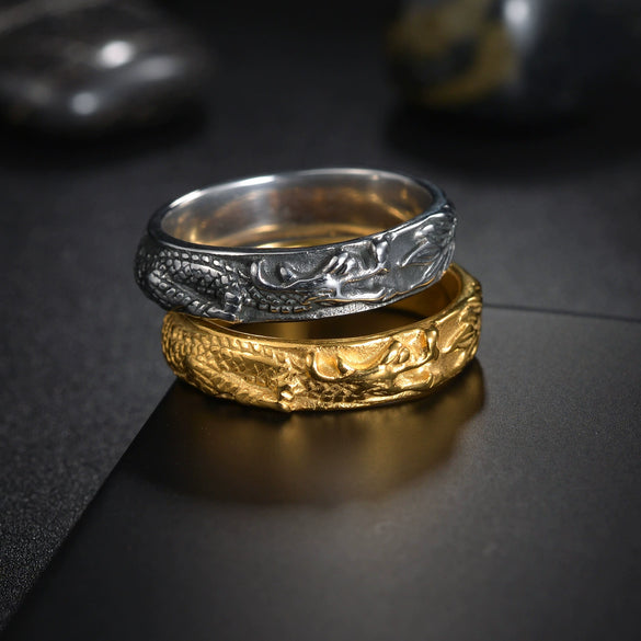 Wholesale Titanium Steel Animal Zodiac Dragon Shape Ring Electroplated Jewelry