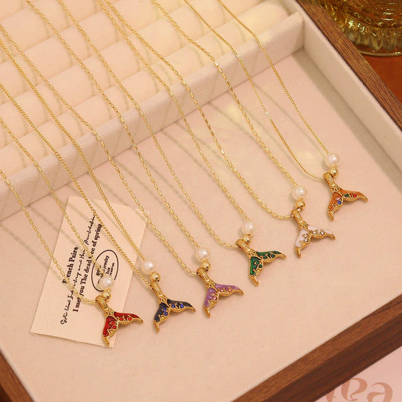 Wholesale Titanium Steel Animal Zodiac Pattern Fishtail Pendant Necklace Light Luxury Retro Accessories