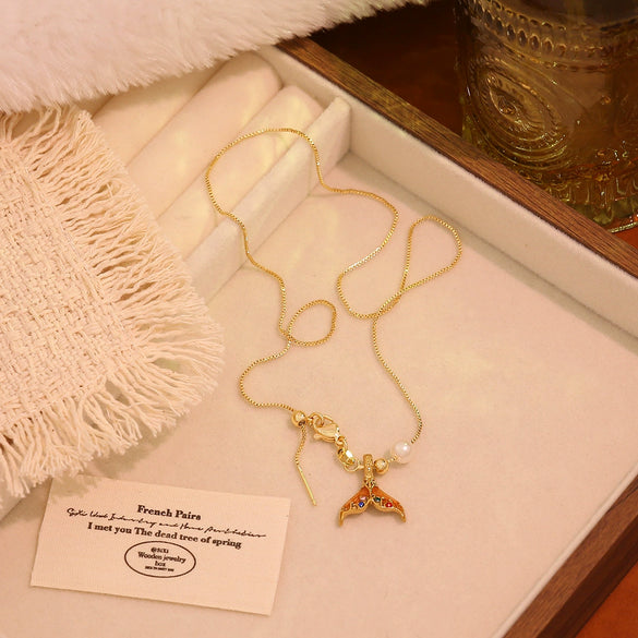 Wholesale Titanium Steel Animal Zodiac Pattern Fishtail Pendant Necklace Light Luxury Retro Accessories