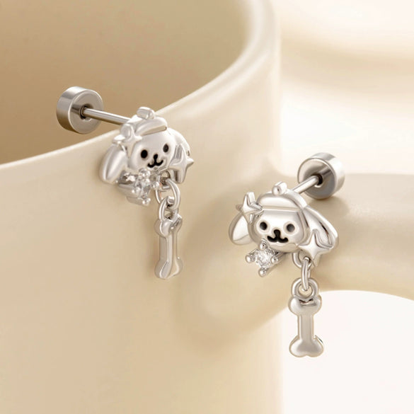 Wholesale Titanium Steel Animals Puppy Bone Style Women's Ear Nails With Electroplating