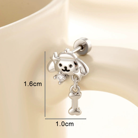 Wholesale Titanium Steel Animals Puppy Bone Style Women's Ear Nails With Electroplating