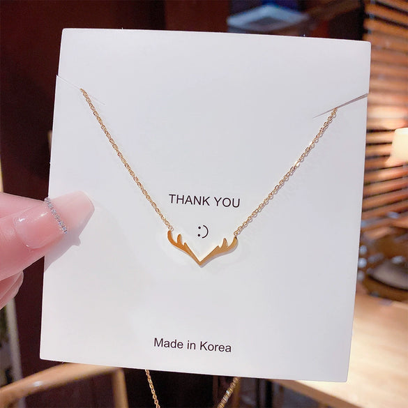 Wholesale Titanium Steel Antler Geometric Style Women's Necklace Cross Chain