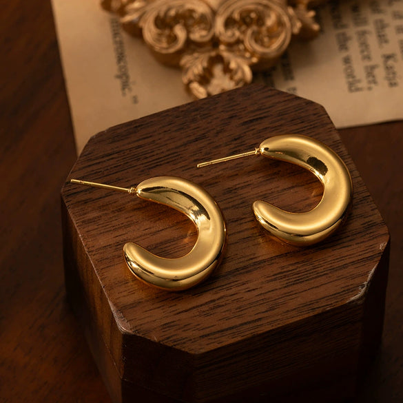 Wholesale Titanium Steel Asymmetrical Cshaped Electroplated Women's Simple Style Earrings