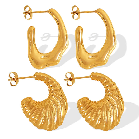 Wholesale 316L Stainless Steel Asymmetrical Threaded Open Exaggerated Geometric Electroplated Fashion Earrings For Women