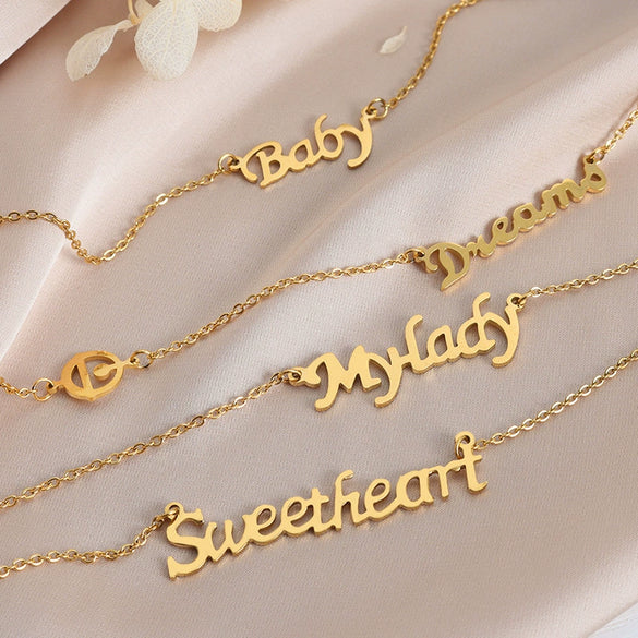 Wholesale Titanium Steel Baby Letter Pendant Necklace With Geometric Pattern And Electroplating For Women