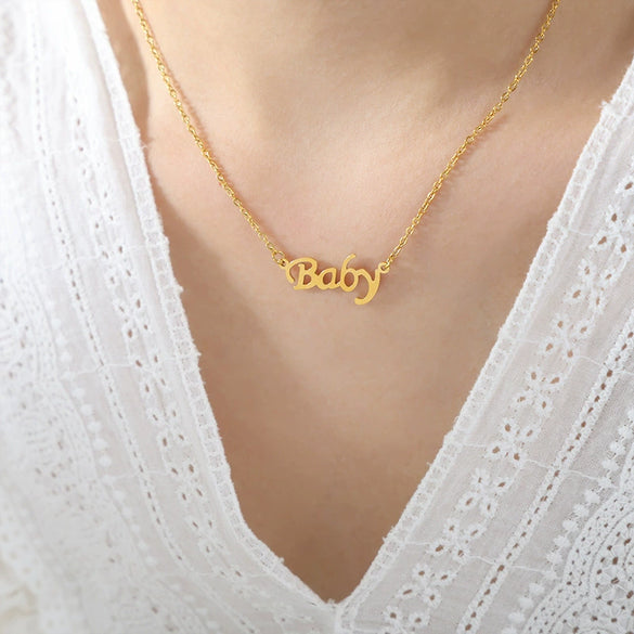Wholesale Titanium Steel Baby Letter Pendant Necklace With Geometric Pattern And Electroplating For Women