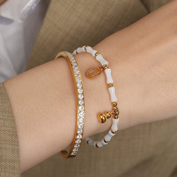Wholesale 316L Stainless Steel Bamboo Beaded Geometric Style Bracelet For Women With Electroplating Treatment