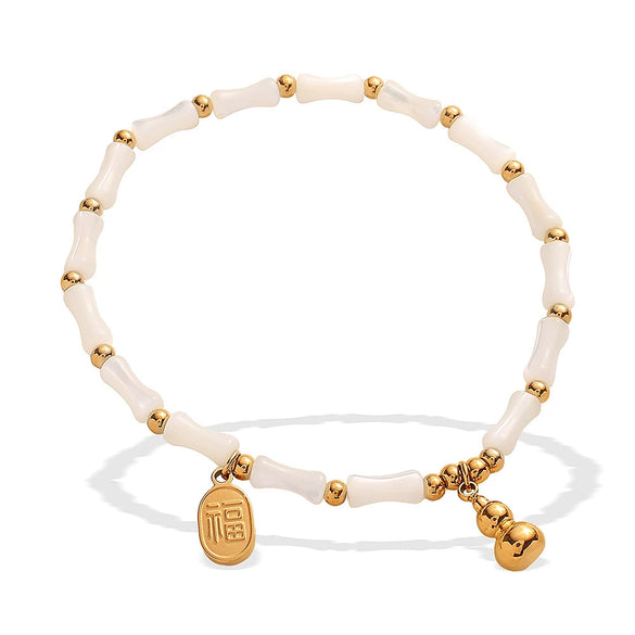 Wholesale 316L Stainless Steel Bamboo Beaded Geometric Style Bracelet For Women With Electroplating Treatment