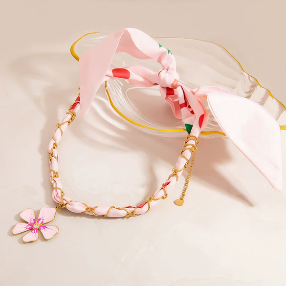 Wholesale Titanium Steel Bamboo Chain Necklace With Flower Pendant Electroplated In 18K Gold Color For Women Light Luxury And Minimalist Style