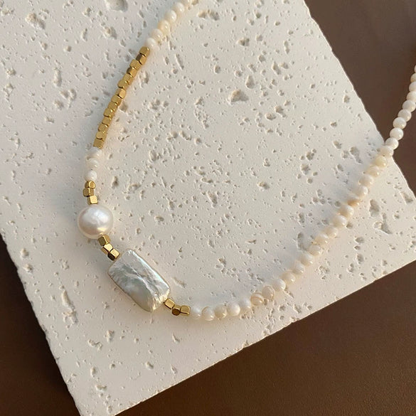 Wholesale Titanium Steel Baroque Pearl Necklace With Geometric Pattern And Real Gold Plating For Women