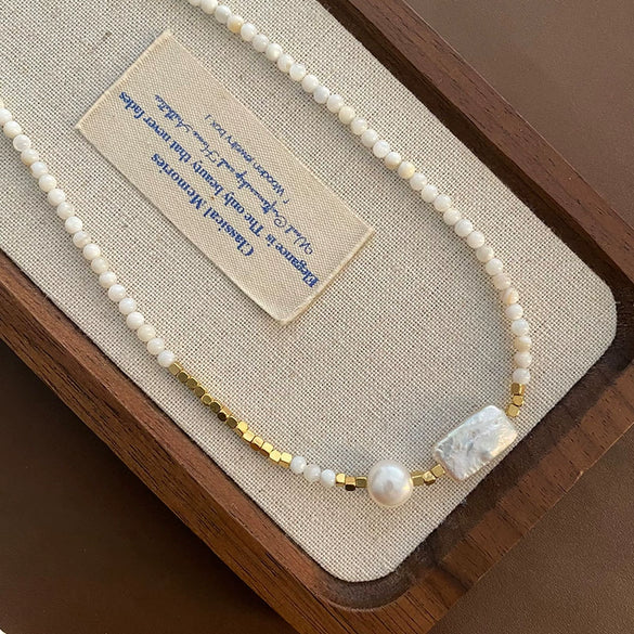 Wholesale Titanium Steel Baroque Pearl Necklace With Geometric Pattern And Real Gold Plating For Women