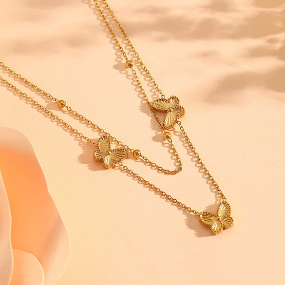 Wholesale Titanium Steel Bead Jewelry With Butterfly Bead Double Sided Engraved Pendant Set Heart Water Drop Bell Pattern For Women
