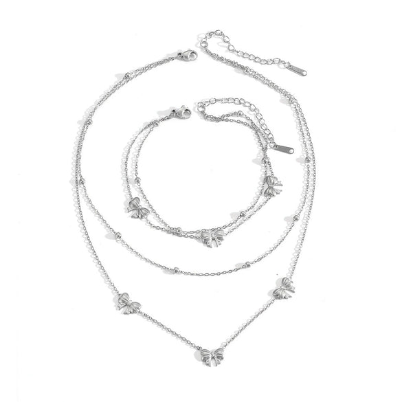 Wholesale Titanium Steel Bead Jewelry With Butterfly Bead Double Sided Engraved Pendant Set Heart Water Drop Bell Pattern For Women