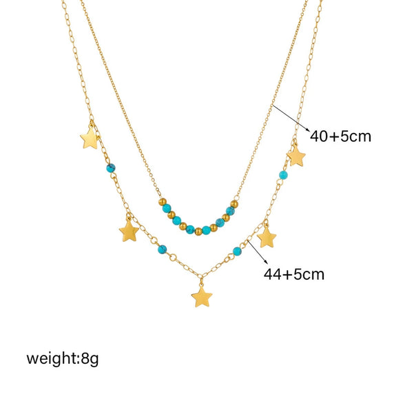 Wholesale Titanium Steel Beaded Butterfly Star Hollow Eye Pendant Round Bead Necklace Fashion Retro Style Electroplated