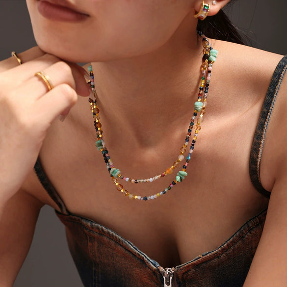 Wholesale 316L Stainless Steel Beaded Cat's Eye Stone Water Drop Collarbone Necklace Geometric Style Electroplated For Unisex