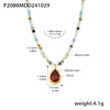 Wholesale 316L Stainless Steel Beaded Cat's Eye Stone Water Drop Collarbone Necklace Geometric Style Electroplated For Unisex