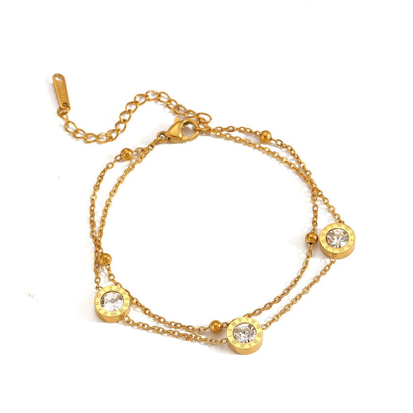 Wholesale Titanium Steel Beaded Double Layer Bracelet Cartoon Plants Flowers Style Electroplated For Women