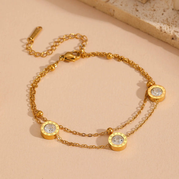 Wholesale Titanium Steel Beaded Double Layer Bracelet Cartoon Plants Flowers Style Electroplated For Women