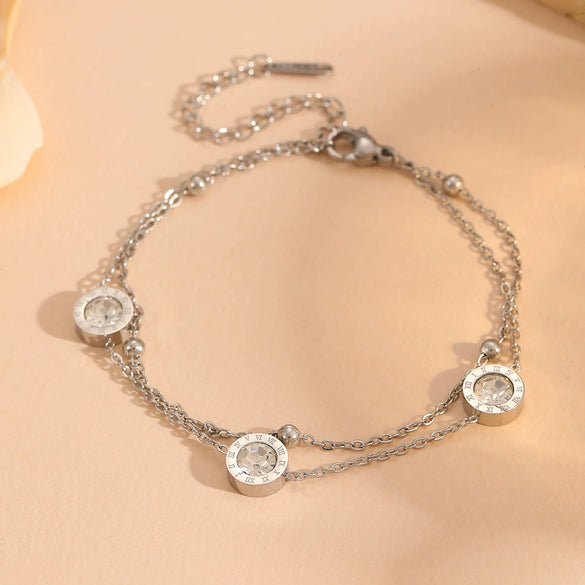 Wholesale Titanium Steel Beaded Double Layer Bracelet Cartoon Plants Flowers Style Electroplated For Women