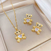 Wholesale Titanium Steel Bear Microinlaid Jewelry Set With Geometric Pattern And Electroplating Treatment For Women