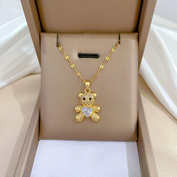 Wholesale Titanium Steel Bear Microinlaid Jewelry Set With Geometric Pattern And Electroplating Treatment For Women