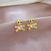 Wholesale Titanium Steel Bear Microinlaid Jewelry Set With Geometric Pattern And Electroplating Treatment For Women