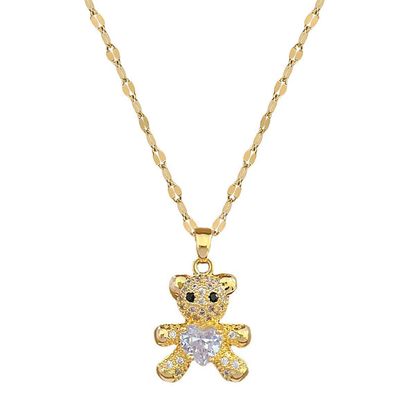 Wholesale Titanium Steel Bear Microinlaid Jewelry Set With Geometric Pattern And Electroplating Treatment For Women