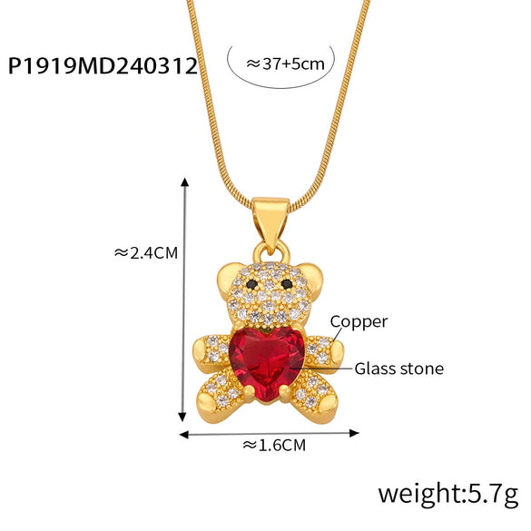 Wholesale Titanium Steel Bear Pendant Necklace With Cartoon Characters And Geometric Patterns Electroplated For Women
