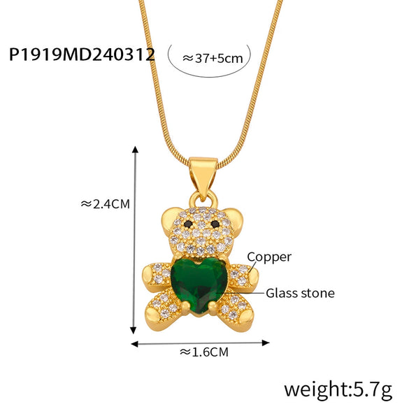 Wholesale Titanium Steel Bear Pendant Necklace With Cartoon Characters And Geometric Patterns Electroplated For Women
