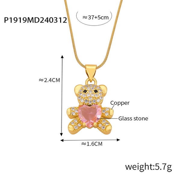 Wholesale Titanium Steel Bear Pendant Necklace With Cartoon Characters And Geometric Patterns Electroplated For Women