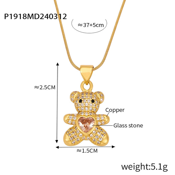 Wholesale Titanium Steel Bear Pendant Necklace With Cartoon Characters And Geometric Patterns Electroplated For Women