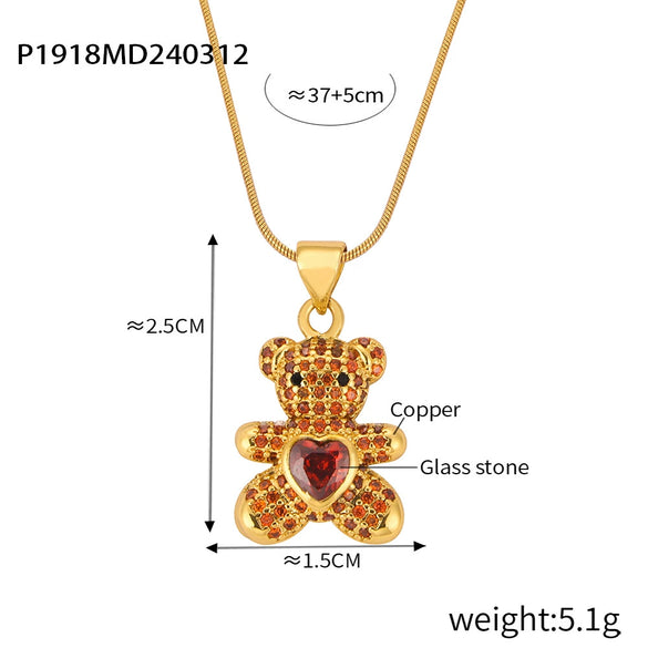 Wholesale Titanium Steel Bear Pendant Necklace With Cartoon Characters And Geometric Patterns Electroplated For Women