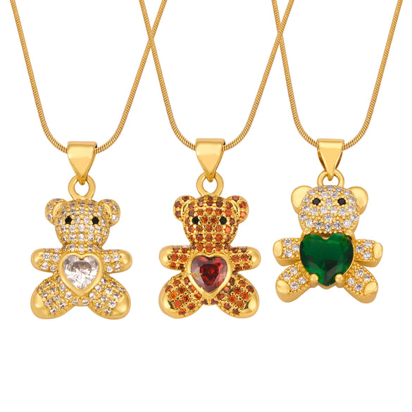 Wholesale Titanium Steel Bear Pendant Necklace With Cartoon Characters And Geometric Patterns Electroplated For Women