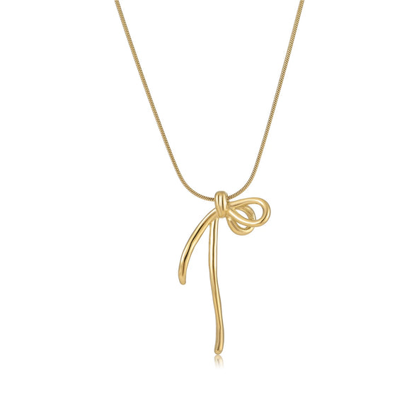 Wholesale Titanium Steel Bow Pendant Collarbone Necklace 18K Gold Plated Fashion Jewelry