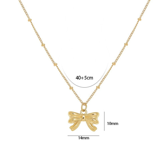 Wholesale Titanium Steel Bow Pendant Necklace For Women With 18K Gold Plating