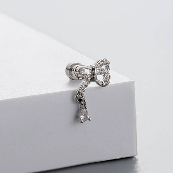 Wholesale Titanium Steel Bow Shape Zircon Earrings For Women With Fairy Style