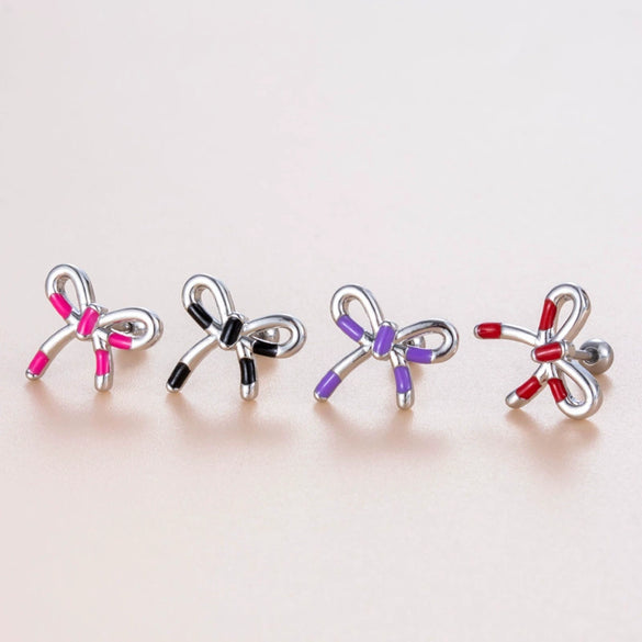 Wholesale Titanium Steel Bow Shaped Ear Nails With Zirconia Design For Women