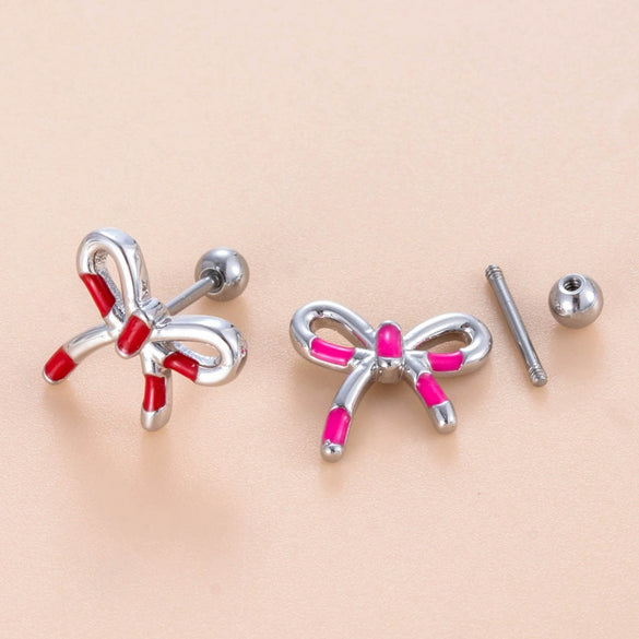 Wholesale Titanium Steel Bow Shaped Ear Nails With Zirconia Design For Women