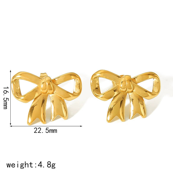 Wholesale Titanium Steel Bow Tie Earrings And Ring For Women 18K Goldplated With Zirconia Design Highend Jewelry