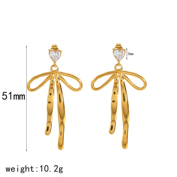 Wholesale Titanium Steel Bow Tie Earrings And Ring For Women 18K Goldplated With Zirconia Design Highend Jewelry