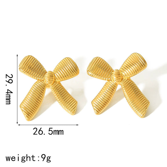 Wholesale Titanium Steel Bow Tie Earrings And Ring For Women 18K Goldplated With Zirconia Design Highend Jewelry