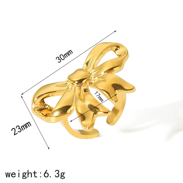 Wholesale Titanium Steel Bow Tie Earrings And Ring For Women 18K Goldplated With Zirconia Design Highend Jewelry