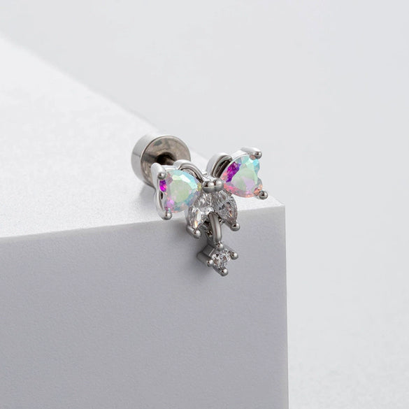 Wholesale Titanium Steel Bow Zirconia Fairy Style Women's Earrings