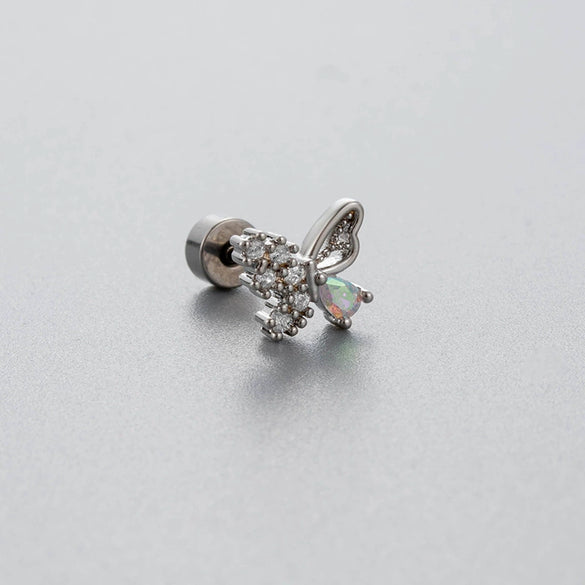Wholesale Titanium Steel Bow Zirconia Fairy Style Women's Earrings