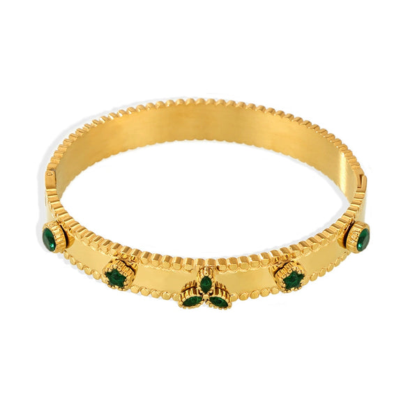Wholesale Titanium Steel Bracelet With Clover Zircon Czech Glass Flower Buckle And Gear Design 18K Gold Plated