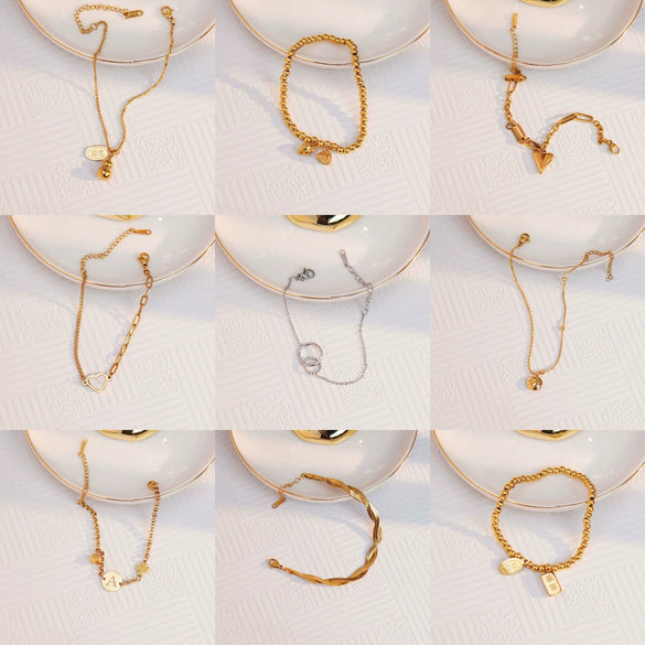 Wholesale Titanium Steel Bracelets Niche Design With Constellation Doll Heart Shape Flower Bow Wave Star Animal Zodiac Letters Numbers Text Electroplated