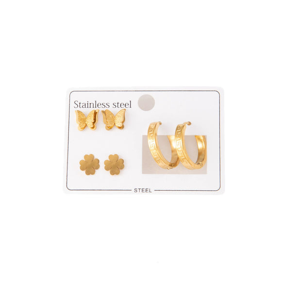 Wholesale Titanium Steel Butterfly Fourleaf Clover Circle Earrings Set For Women Simple Style Electroplated