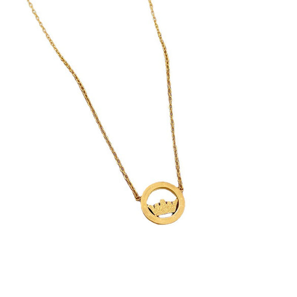 Wholesale Titanium Steel Cartoon Geometric Gold Foil Crown Necklace For Female With Electroplating