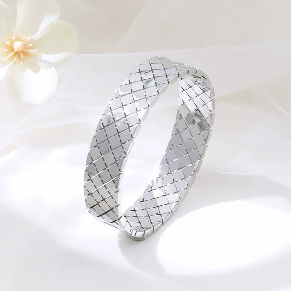 Wholesale Titanium Steel Casting Four Leaf Clover Square Wide Version Women's Exaggerated Style Polish Bracelet