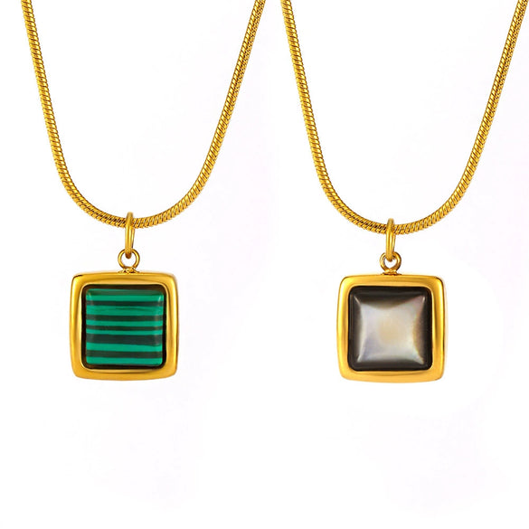 Wholesale Titanium Steel Collarbone Chain With Black Shell Malachite Square Pendant Electroplated Light Luxury Women's Jewelry